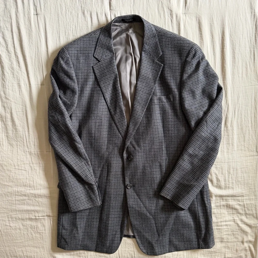 Chaps 100% Wool Blazer Jacket Men's Size 44‎ Gray Blue Herringbone